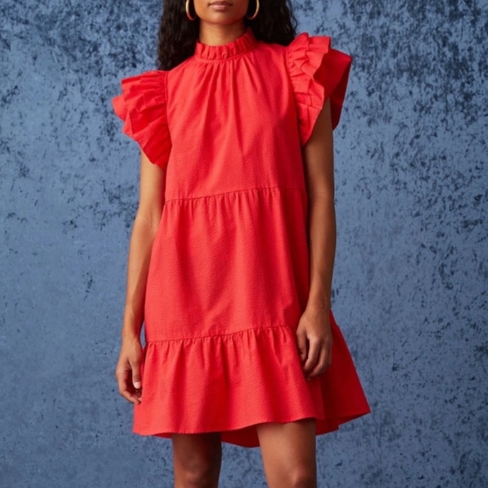 Marie Oliver Red Ruffle Sleeve Tiered Mini Dress